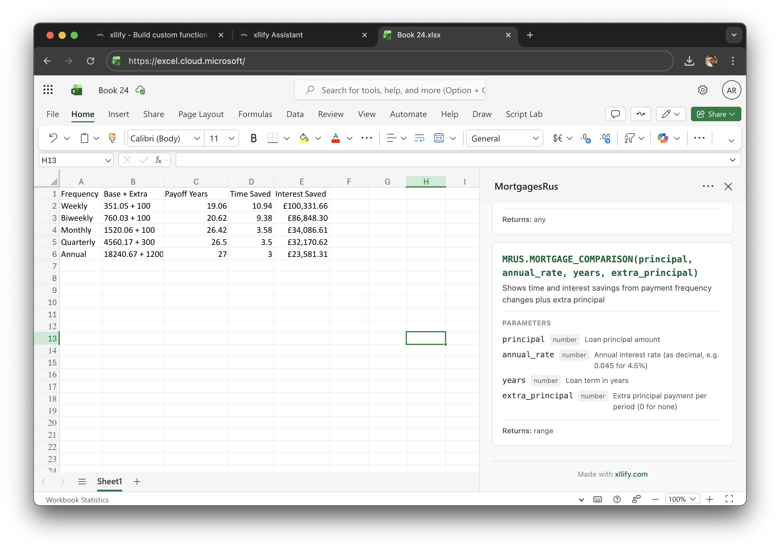 Custom function running in Excel for the web